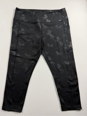 CVG Darkmare Horse Unicorn Capri Leggings XL High Rise Pockets Equestrian